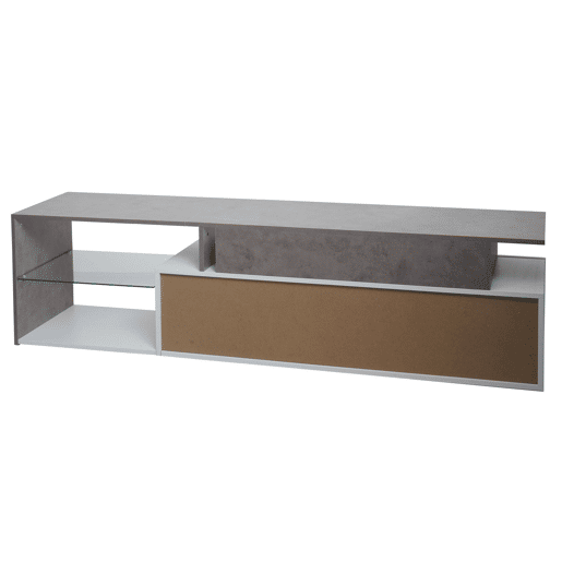 Móvel para TV com dois grandes compartimentos de arrumação com portas 47x170x40 cm MDF branco com efeito de concreto 04_0007856