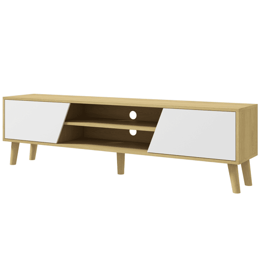 Móvel para TV de sala de estar com 2 portas, 2 prateleiras e 5 pés para TVs de até 65 polegadas, ideal para quarto, 150x30x42 cm, Carvalho. Móvel para TV de sala de estar com 2 portas, 2 prateleiras e 5 pés para TVs de até 65 polegadas, ideal para quarto, 150x30x42 cm, Carvalho.