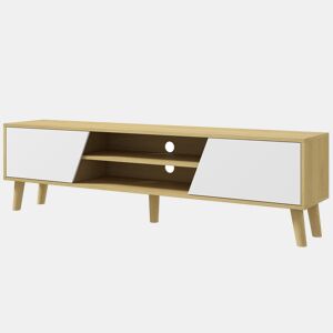 Móvel para TV de sala de estar com 2 portas, 2 prateleiras e 5 pés para TVs de até 65 polegadas, ideal para quarto, 150x30x42 cm, Carvalho.