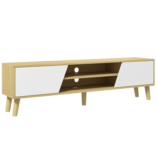 Móvel para TV de sala de estar com 2 portas, 2 prateleiras e 5 pés para TVs de até 65 polegadas, ideal para quarto, 150x30x42 cm, Carvalho. Móvel para TV de sala de estar com 2 portas, 2 prateleiras e 5 pés para TVs de até 65 polegadas, ideal para quarto, 150x30x42 cm, Carvalho.