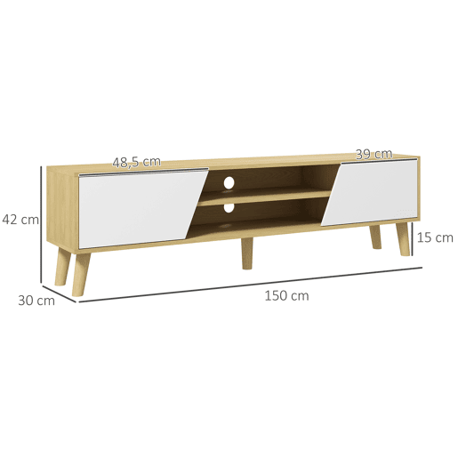 Móvel para TV de sala de estar com 2 portas, 2 prateleiras e 5 pés para TVs de até 65 polegadas, ideal para quarto, 150x30x42 cm, Carvalho. Móvel para TV de sala de estar com 2 portas, 2 prateleiras e 5 pés para TVs de até 65 polegadas, ideal para quarto, 150x30x42 cm, Carvalho.
