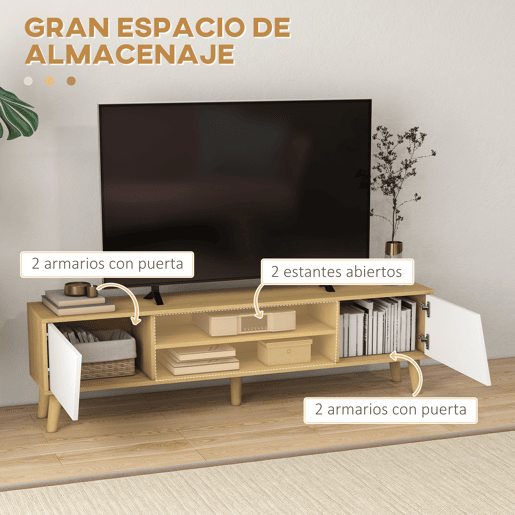 Móvel para TV de sala de estar com 2 portas, 2 prateleiras e 5 pés para TVs de até 65 polegadas, ideal para quarto, 150x30x42 cm, Carvalho. Móvel para TV de sala de estar com 2 portas, 2 prateleiras e 5 pés para TVs de até 65 polegadas, ideal para quarto, 150x30x42 cm, Carvalho.
