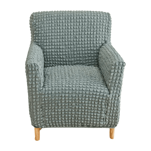 Capa elástica seersucker para poltrona individual alta com braços, verde claro Capa elástica seersucker para poltrona individual alta com braços, verde claro