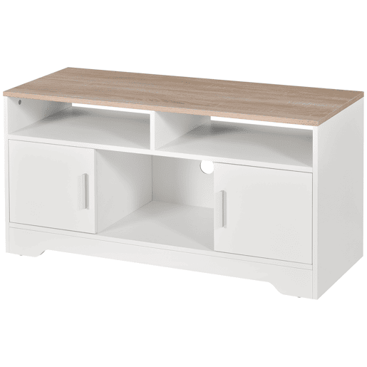 Móvel para TV, mesa de TV para sala de estar com amplo espaço de armazenamento e prateleiras abertas, 105x40x52 cm, branco Móvel para TV, mesa de TV para sala de estar com amplo espaço de armazenamento e prateleiras abertas, 105x40x52 cm, branco