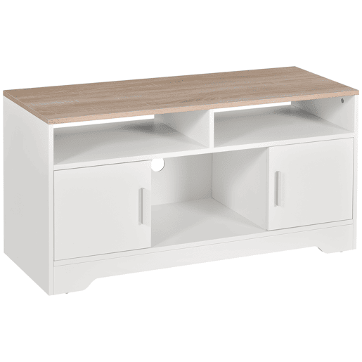 Móvel para TV, mesa de TV para sala de estar com amplo espaço de armazenamento e prateleiras abertas, 105x40x52 cm, branco Móvel para TV, mesa de TV para sala de estar com amplo espaço de armazenamento e prateleiras abertas, 105x40x52 cm, branco