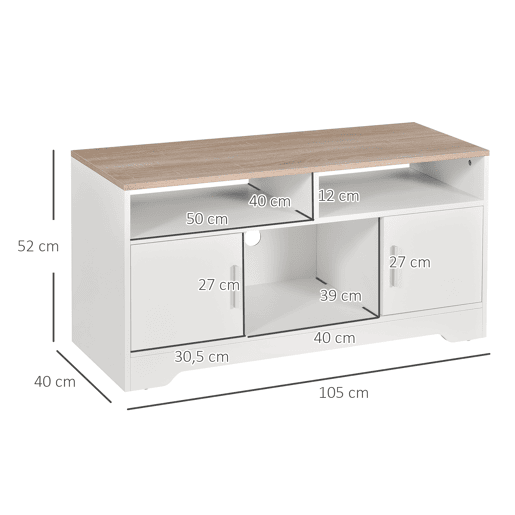 Móvel para TV, mesa de TV para sala de estar com amplo espaço de armazenamento e prateleiras abertas, 105x40x52 cm, branco Móvel para TV, mesa de TV para sala de estar com amplo espaço de armazenamento e prateleiras abertas, 105x40x52 cm, branco