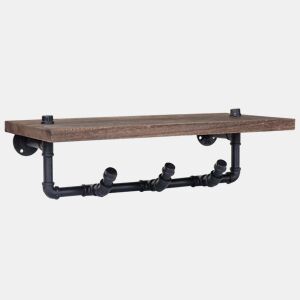 Cabideiro de parede com 3 ganchos e prateleira design industrial marrom 04_0000980