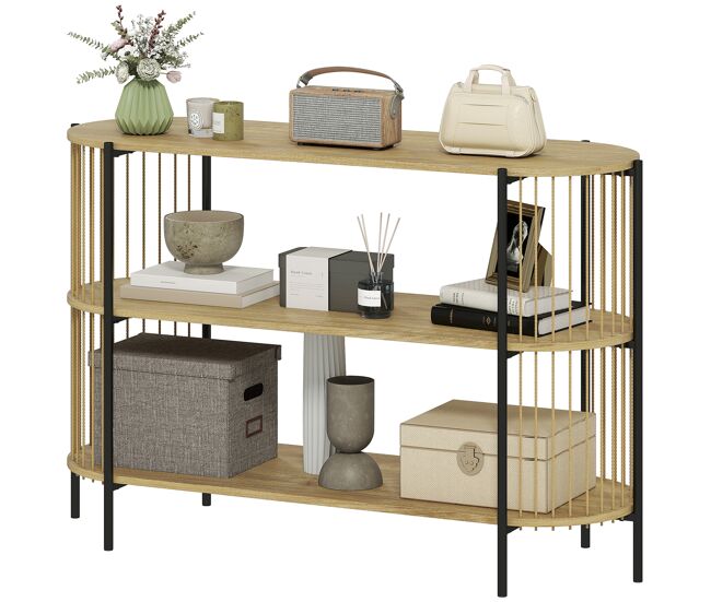Mesa de consola con cuerda de papel trenzada a mano marco de acero estilo bohemio 124x43,5x80 cm natural