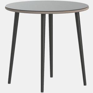 Mesa de jantar para jardim com tampo de vidro temperado e borda de rattan, estrutura de aço, 80x80x74 cm, cinza.