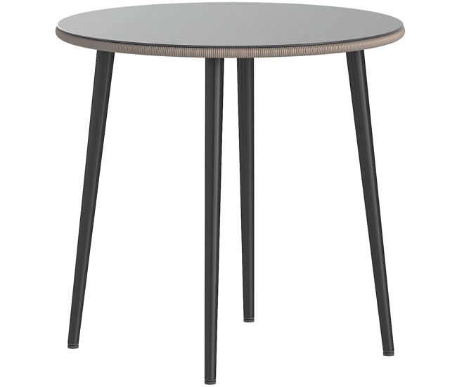 Mesa de comedor de jardín con tablero de vidrio templado con borde de ratán estructura de acero 80x80x74 cm gris