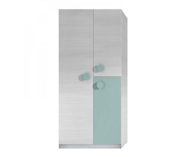 Armario juvenil con estantes ananda, blanco / verde , 90 x 52 x 200 cm, armario con puertas y cajones