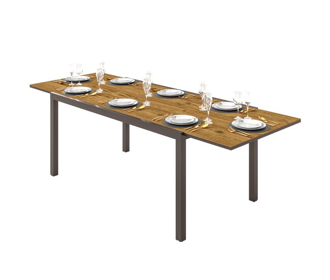 Mesa de comedor exterior extensible de 160-240 cm para 6-8 personas mesa de jardín rectangular para terraza marrón