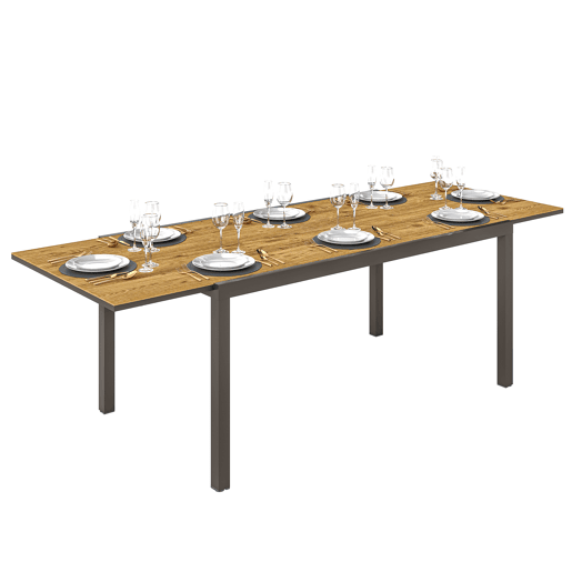 Mesa de jantar extensível para exterior, 160-240 cm, para 6-8 pessoas, mesa retangular para jardim ou terraço, castanha. Mesa de jantar extensível para exterior, 160-240 cm, para 6-8 pessoas, mesa retangular para jardim ou terraço, castanha.