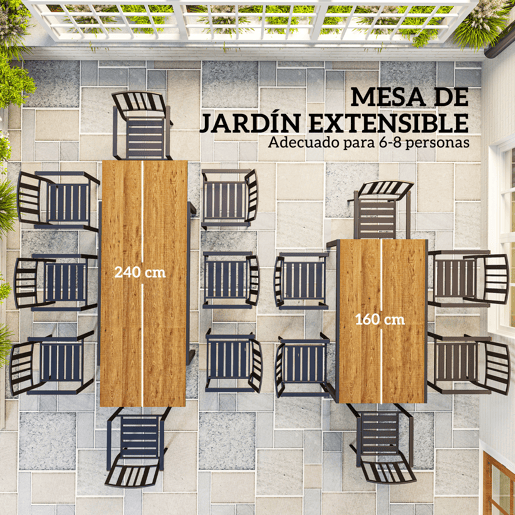 Mesa de jantar extensível para exterior, 160-240 cm, para 6-8 pessoas, mesa retangular para jardim ou terraço, castanha. Mesa de jantar extensível para exterior, 160-240 cm, para 6-8 pessoas, mesa retangular para jardim ou terraço, castanha.