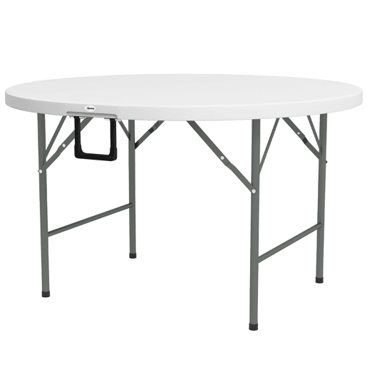 Mesa lateral redonda dobrável para jardim com estrutura de aço e tampo em HDPE, capacidade de carga de 80 kg, Ø122x73 cm, branca. Mesa lateral redonda dobrável para jardim com estrutura de aço e tampo em HDPE, capacidade de carga de 80 kg, Ø122x73 cm, branca.