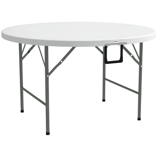 Mesa lateral redonda dobrável para jardim com estrutura de aço e tampo em HDPE, capacidade de carga de 80 kg, Ø122x73 cm, branca. Mesa lateral redonda dobrável para jardim com estrutura de aço e tampo em HDPE, capacidade de carga de 80 kg, Ø122x73 cm, branca.