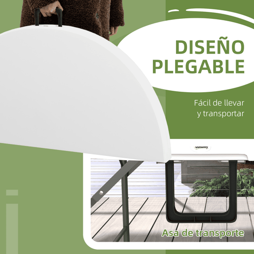 Mesa lateral redonda dobrável para jardim com estrutura de aço e tampo em HDPE, capacidade de carga de 80 kg, Ø122x73 cm, branca. Mesa lateral redonda dobrável para jardim com estrutura de aço e tampo em HDPE, capacidade de carga de 80 kg, Ø122x73 cm, branca.