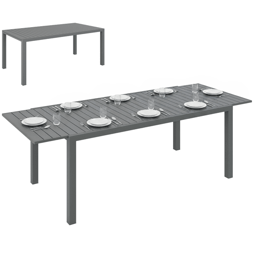 Mesa de jantar externa para 6 a 8 pessoas com estrutura de alumínio, 180240x94x73 cm, cinza escuro. Mesa de jantar externa para 6 a 8 pessoas com estrutura de alumínio, 180240x94x73 cm, cinza escuro.