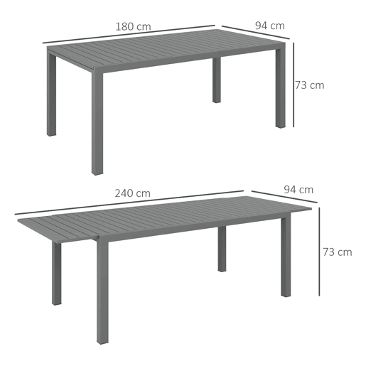 Mesa de jantar externa para 6 a 8 pessoas com estrutura de alumínio, 180240x94x73 cm, cinza escuro. Mesa de jantar externa para 6 a 8 pessoas com estrutura de alumínio, 180240x94x73 cm, cinza escuro.