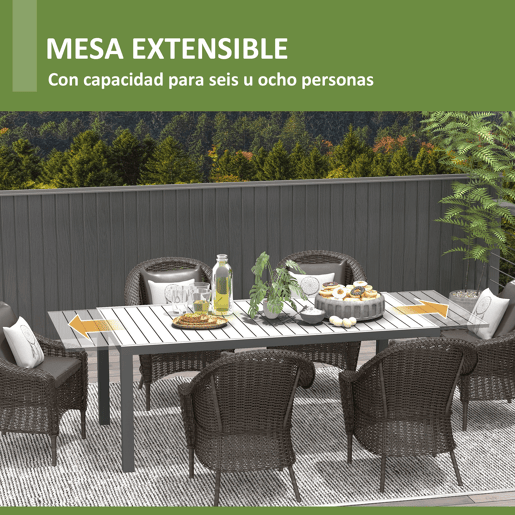 Mesa de jantar externa para 6 a 8 pessoas com estrutura de alumínio, 180240x94x73 cm, cinza escuro. Mesa de jantar externa para 6 a 8 pessoas com estrutura de alumínio, 180240x94x73 cm, cinza escuro.