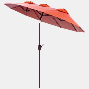 Guarda-sol duplo de jardim 295x152x222 cm com inclinação de 45° e manivela manual para terraço, varanda e piscina, vermelho.