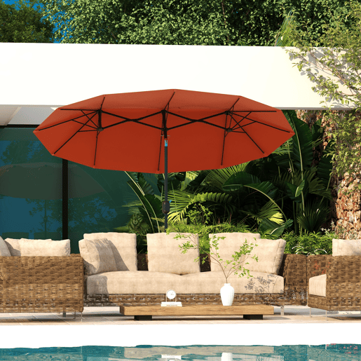 Guarda-sol duplo de jardim 295x152x222 cm com inclinação de 45° e manivela manual para terraço, varanda e piscina, vermelho. Guarda-sol duplo de jardim 295x152x222 cm com inclinação de 45° e manivela manual para terraço, varanda e piscina, vermelho.