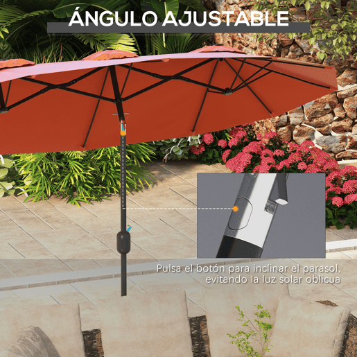 Guarda-sol duplo de jardim 295x152x222 cm com inclinação de 45° e manivela manual para terraço, varanda e piscina, vermelho. Guarda-sol duplo de jardim 295x152x222 cm com inclinação de 45° e manivela manual para terraço, varanda e piscina, vermelho.
