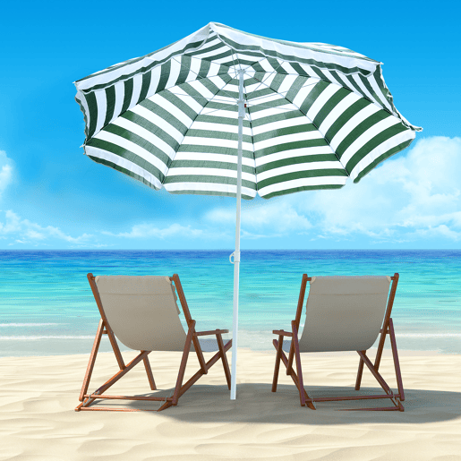 Guarda-sol de praia Ø180 cm com teto inclinável e mastro de metal, proteção solar para jardim, terraço e áreas externas, listras verdes e brancas. Guarda-sol de praia Ø180 cm com teto inclinável e mastro de metal, proteção solar para jardim, terraço e áreas externas, listras verdes e brancas.