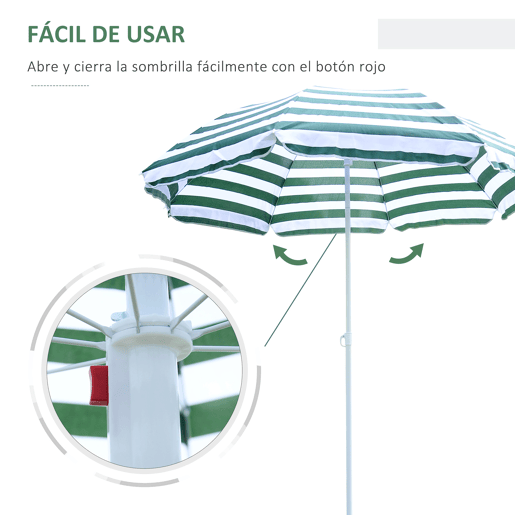 Guarda-sol de praia Ø180 cm com teto inclinável e mastro de metal, proteção solar para jardim, terraço e áreas externas, listras verdes e brancas. Guarda-sol de praia Ø180 cm com teto inclinável e mastro de metal, proteção solar para jardim, terraço e áreas externas, listras verdes e brancas.
