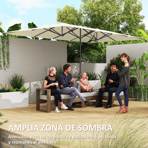 Guarda-sol duplo para terraço externo 4,5 x 2,6 m com manivela, impermeável e com proteção UV50+, cor creme.
