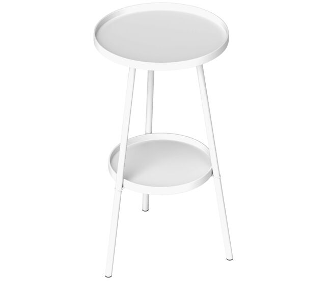 Mesa de jardín redonda de 2 niveles con bordes elevados bandeja inferior para exterior e interior ø32x51 cm blanco