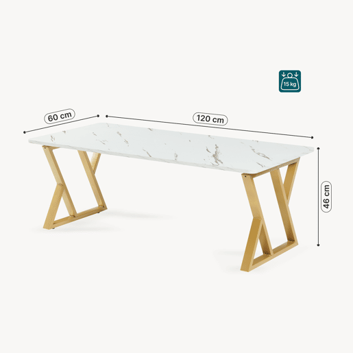 Mesa de centro Nolu 120x60x46 cm Dourada Efeito mármore branca en.casa Mesa de centro Nolu 120x60x46 cm Dourada Efeito mármore branca en.casa
