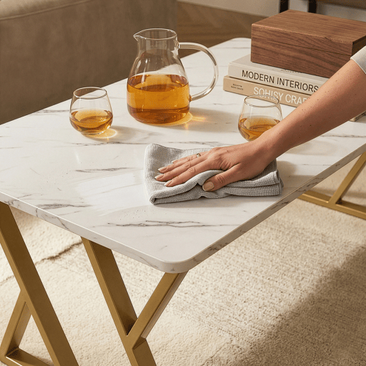 Mesa de centro Nolu 120x60x46 cm Dourada Efeito mármore branca en.casa Mesa de centro Nolu 120x60x46 cm Dourada Efeito mármore branca en.casa