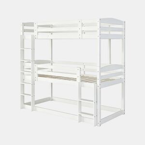 Cama de beliche em madeira com escada > - 90 x 190 cm - Branco