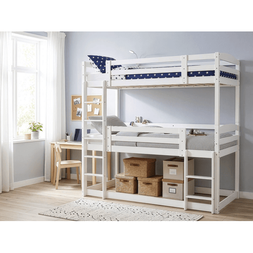 Cama de beliche em madeira com escada > - 90 x 190 cm - Branco Cama de beliche em madeira com escada > - 90 x 190 cm - Branco