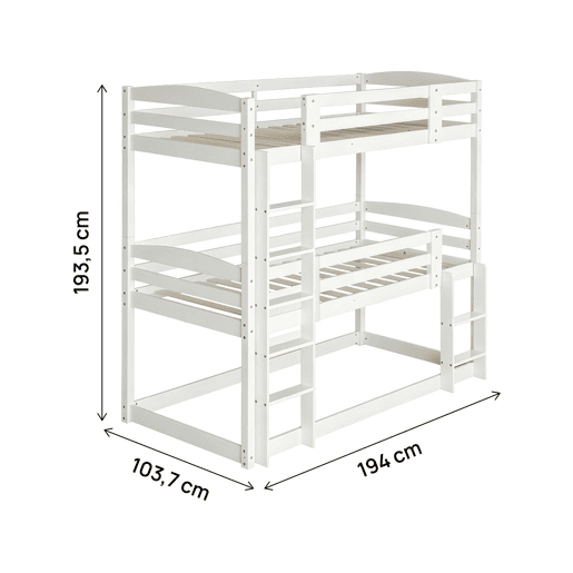 Cama de beliche em madeira com escada > - 90 x 190 cm - Branco Cama de beliche em madeira com escada > - 90 x 190 cm - Branco