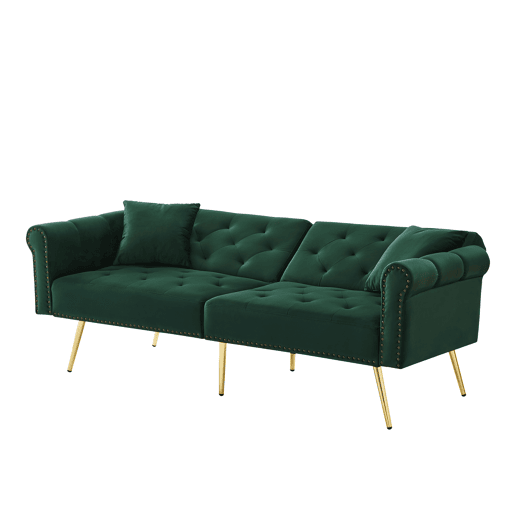 Sofá de 2 lugares - Moderno, estofado em veludo, encosto ajustável em 3 níveis, pés dourados - Verde Antigo