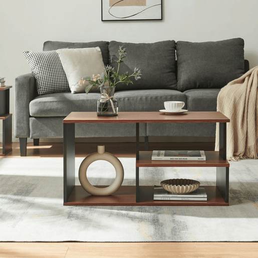 Mesa de centro Trond con compartimentos 80x40x42 cm PretoNogueira en.casa Mesa de centro Trond con compartimentos 80x40x42 cm PretoNogueira en.casa