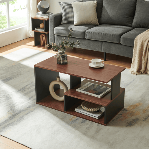 Mesa de centro Trond con compartimentos 80x40x42 cm PretoNogueira en.casa Mesa de centro Trond con compartimentos 80x40x42 cm PretoNogueira en.casa