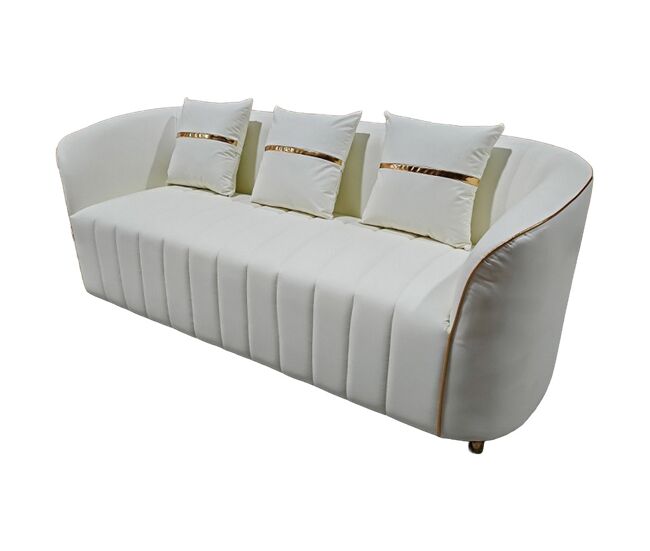 Sofá de piel sintética beige 185x72x76h cm