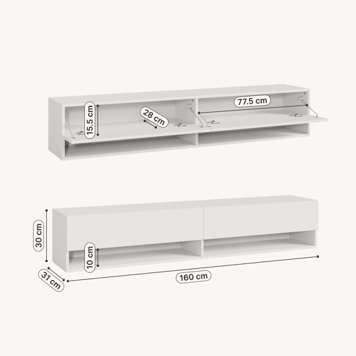 Móvel baixo para televisão suspenso Halmstad 2 portas 160x31x30 cm - Branco en.casa