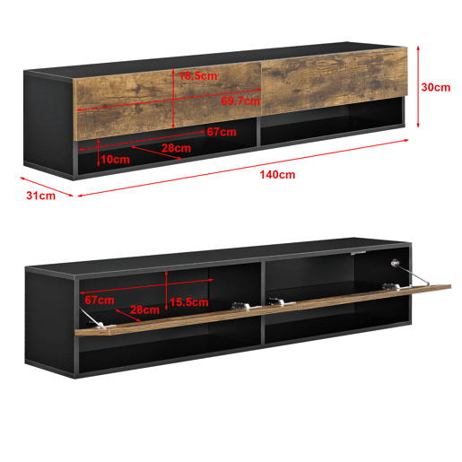Móvel baixo para televisão suspenso Halmstad 2 portas 140x31x30 cm - PretoCarvalho escuro en.casa Móvel baixo para televisão suspenso Halmstad 2 portas 140x31x30 cm - PretoCarvalho escuro en.casa