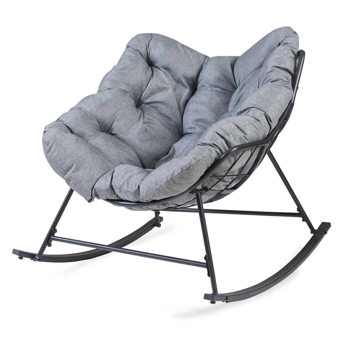Silla mecedora de mimbre Villeneuve con cojín [en.casa]