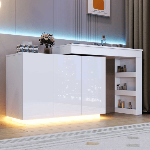 Penteadeira de canto giratória com LED 100×40×80 cm - design multifuncional com espelho, mesa de maquilhagem e secretária de alto brilho - branco Penteadeira de canto giratória com LED 100×40×80 cm - design multifuncional com espelho, mesa de maquilhagem e secretária de alto brilho - branco