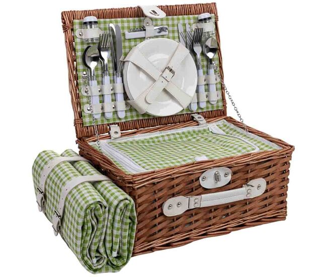 Cesta de picnic 4 servicios marrón 40x28x19 cm