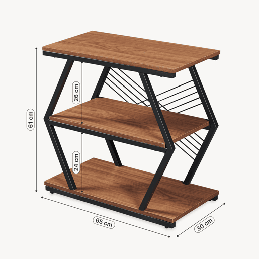 Mesa auxiliar Nolarg 3 prateleiras 65x30x61 cm PretoNogueira en.casa Mesa auxiliar Nolarg 3 prateleiras 65x30x61 cm PretoNogueira en.casa