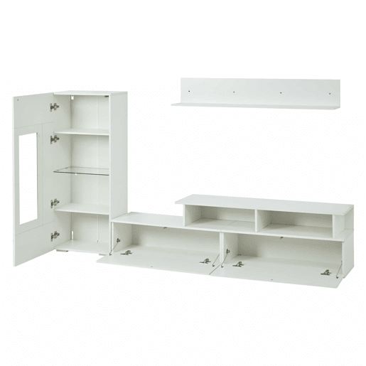 Conjunto de móveis para TV de 3 peças - LED, alto brilho, para sala de estar, TV até 75 - Branco