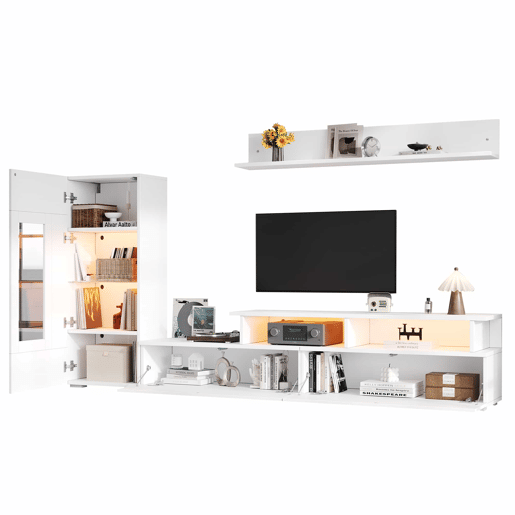 Conjunto de móveis para TV de 3 peças - LED, alto brilho, para sala de estar, TV até 75 - Branco