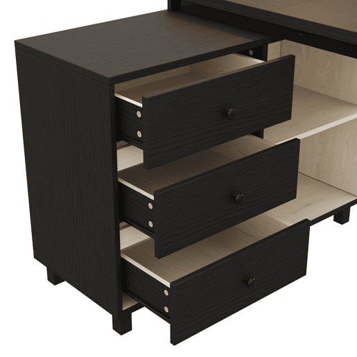MEUBLES COSY Secretária em L de escritório com 3 gavetas e 2 compartimentos abertos mesa de computador moderna de MDF e metal 150x100x76cm Preto e Branco