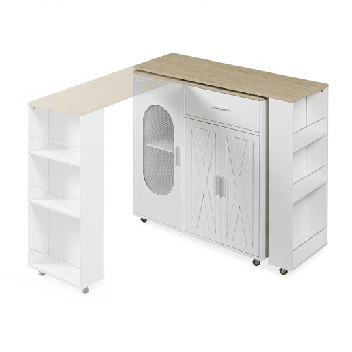 Mesa de bar extensível Kudebola com rodas e bancada giratória 115x40x94 cm CarvalhoBranco en.casa
